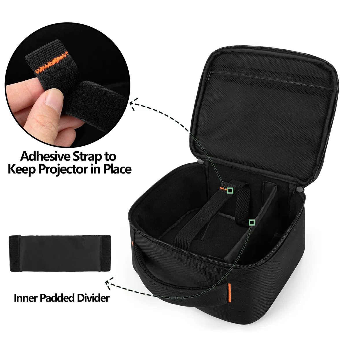 CURMIO Estuche para Proyector, Bolsa para Proyector Mini con Divisor Desmontable Compatible con el Mini Proyector DR.J Professional y QKK, Negro (Sola Bolsa)