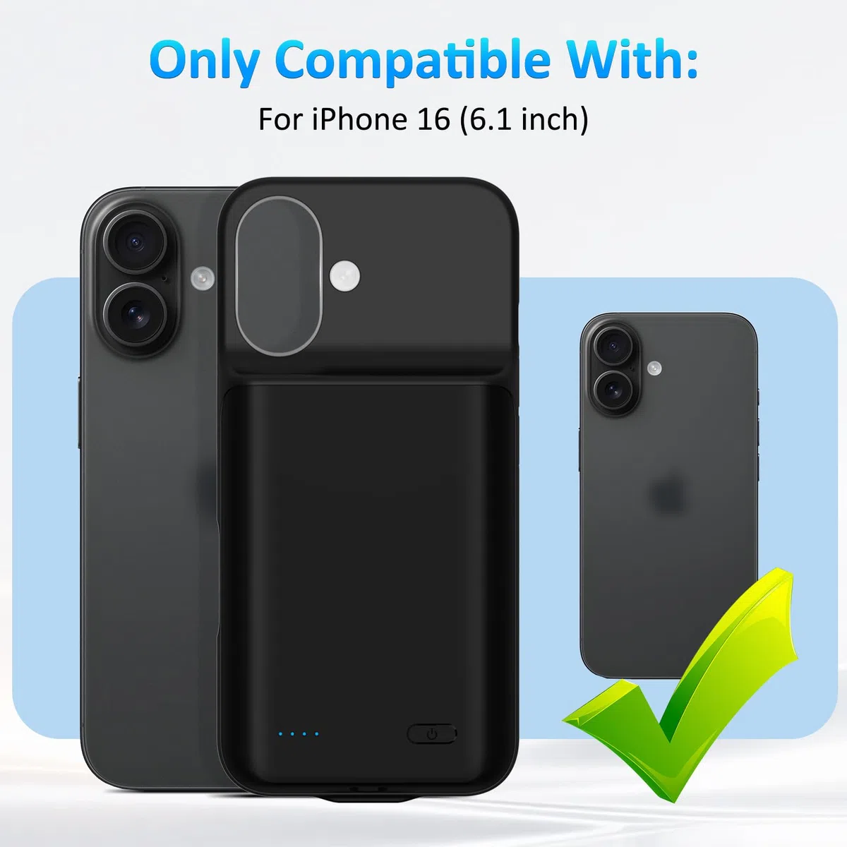 Funda de Batería para iPhone 16 (6.1"), Cargador Portátil de 8500mAh, Funda Ultrafina de Batería Extendida, Cargador de Teléfono y Funda Protectora con Función de Carga para iPhone 16