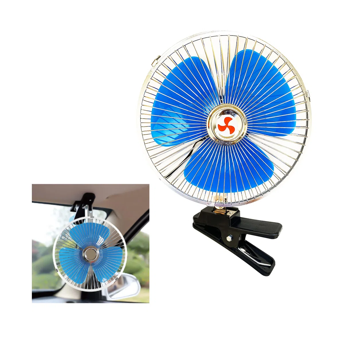 Mini Ventilador, 12v Mini Portátil Auto VehiculoClip-On Refrigeración Ventilador, Oscilante 180 GradosGiratorio(Azul)
