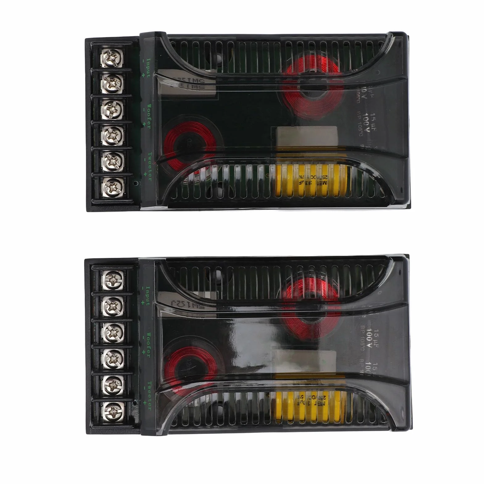 KIMISS Car Audio Crossover Pasivo, 2 Piezas 2 Vías Car Audio Crossover Protección contra Sobrecorriente Disipación de Calor Universal Altavoz Divisor de Frecuencia