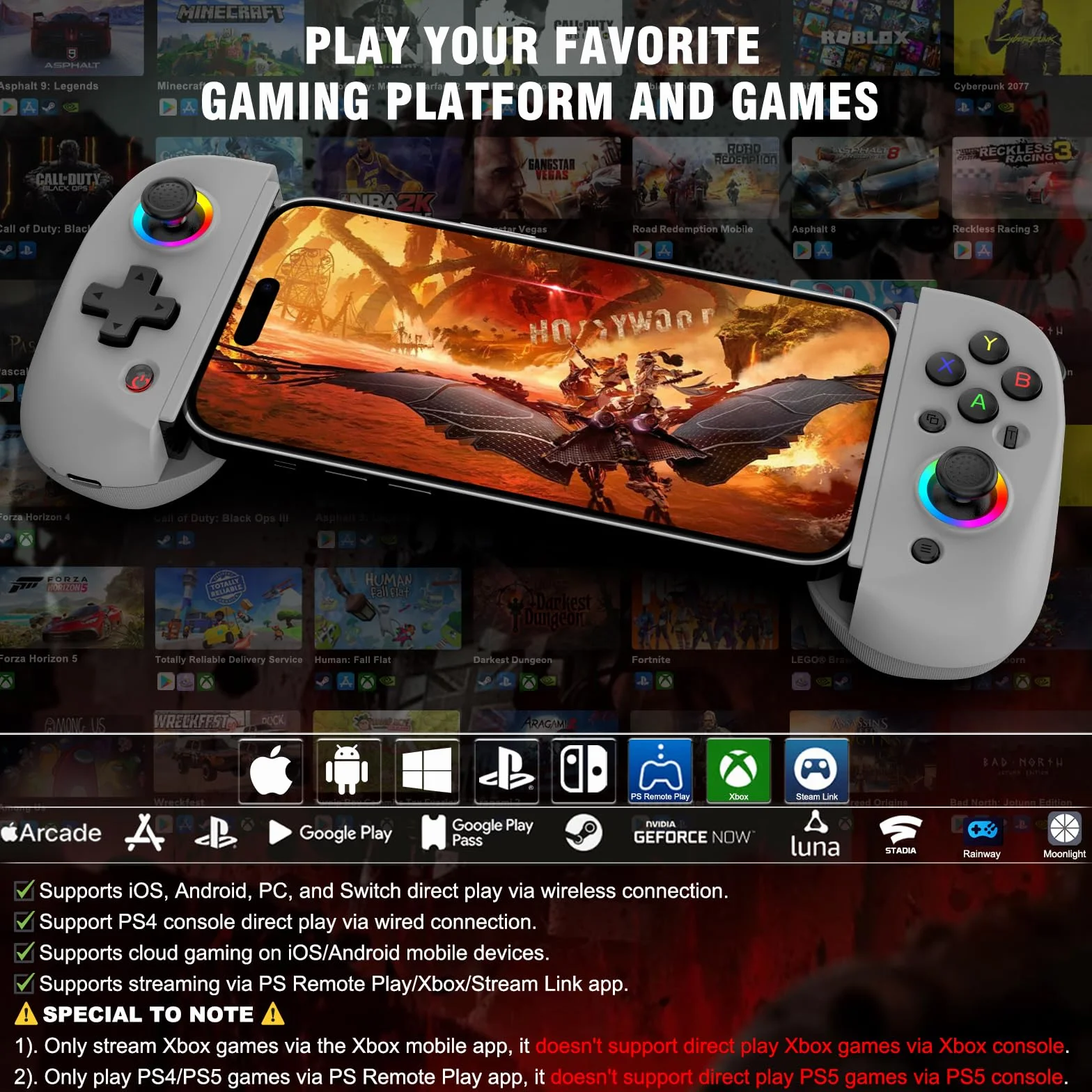 Joso Controlador de teléfono iPhone/iPad/Android/Tablet, Controlador D8 para Switch/PS/PC con joysticks de Efectos Hall Play COD, Genshin Impact, Controlador Android Compatible con Juegos en la
