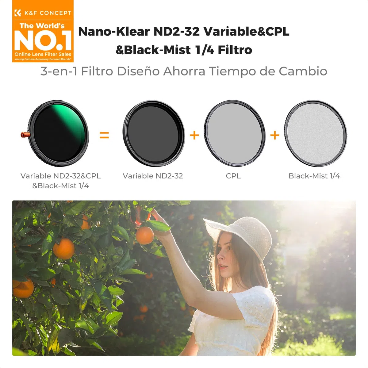 K&F CONCEPT Nano-Klear 67mm Filtro Variable ND2-32 & Black-Mist 1/4 & CPL,3 En 1 Función ND2-32 Densidad Neutra & Polarizador & Black Difusión 1/4 Filtro con 3pcs Paño de Limpieza