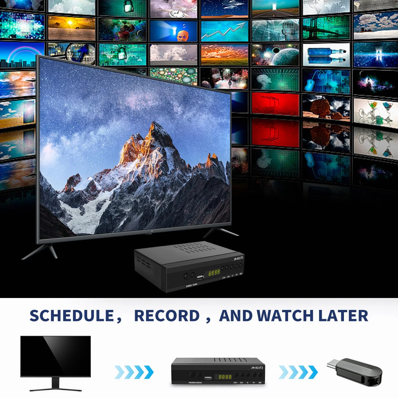 Decodificador Digital terrestre 2026 H.265 Hevc Main 10 bits, decodificador DVB-T2 Receptor Digital Terrestre TV SCART Full HD 1080p recibe Todos los Canales gratuitos, soporta Multimedia PVR