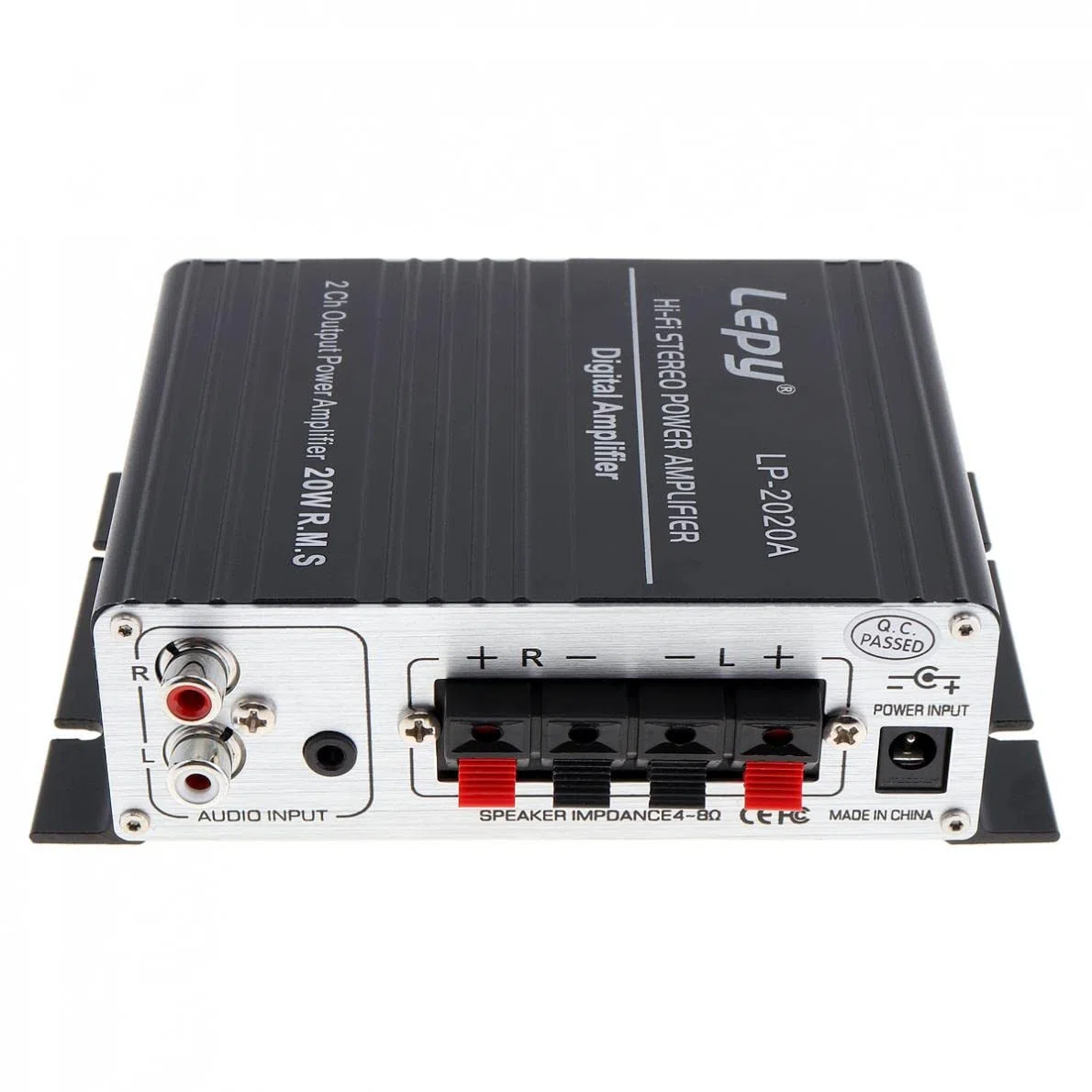 LP-2020A Class-D - Amplificador digital estéreo de alta fidelidad con fuente de alimentación de 3 A para amplificador de motor automático de coche, color negro
