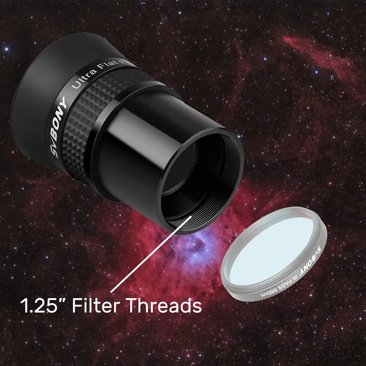 Svbony SV190 Telescopio Ocular 1.25",UF10mm Ocular de Campo Ultraplano,Ocular de Totalmente Multicapa para Fotografía Visual y Astrofotografía