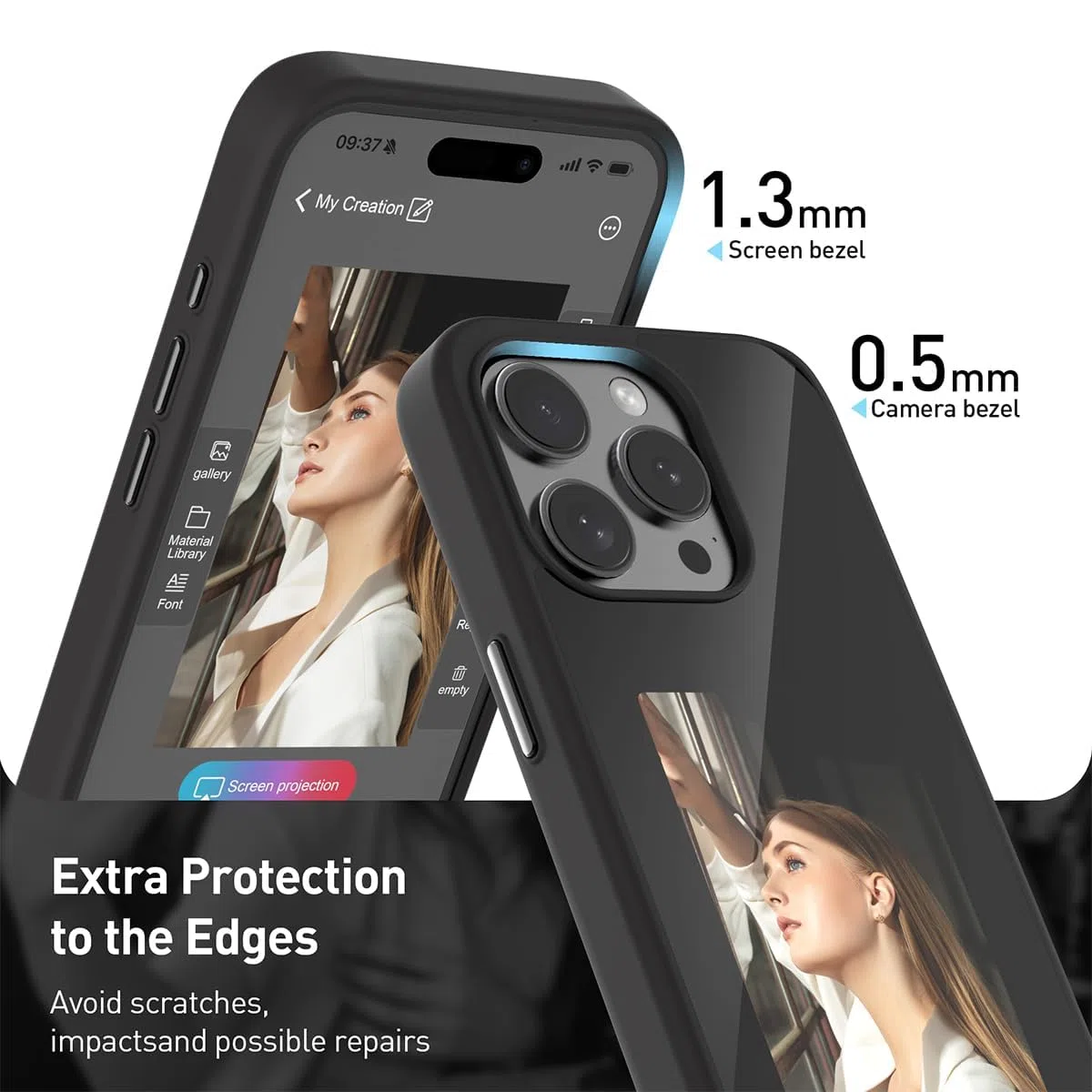 Smart Ink Phone Case for iPhone 13/14/15/16 Pro MAX Plus, NFC Memory Case for iPhone with Photo Screen, Smart NFC Ink Screen Phone Case (Black,14 Plus)