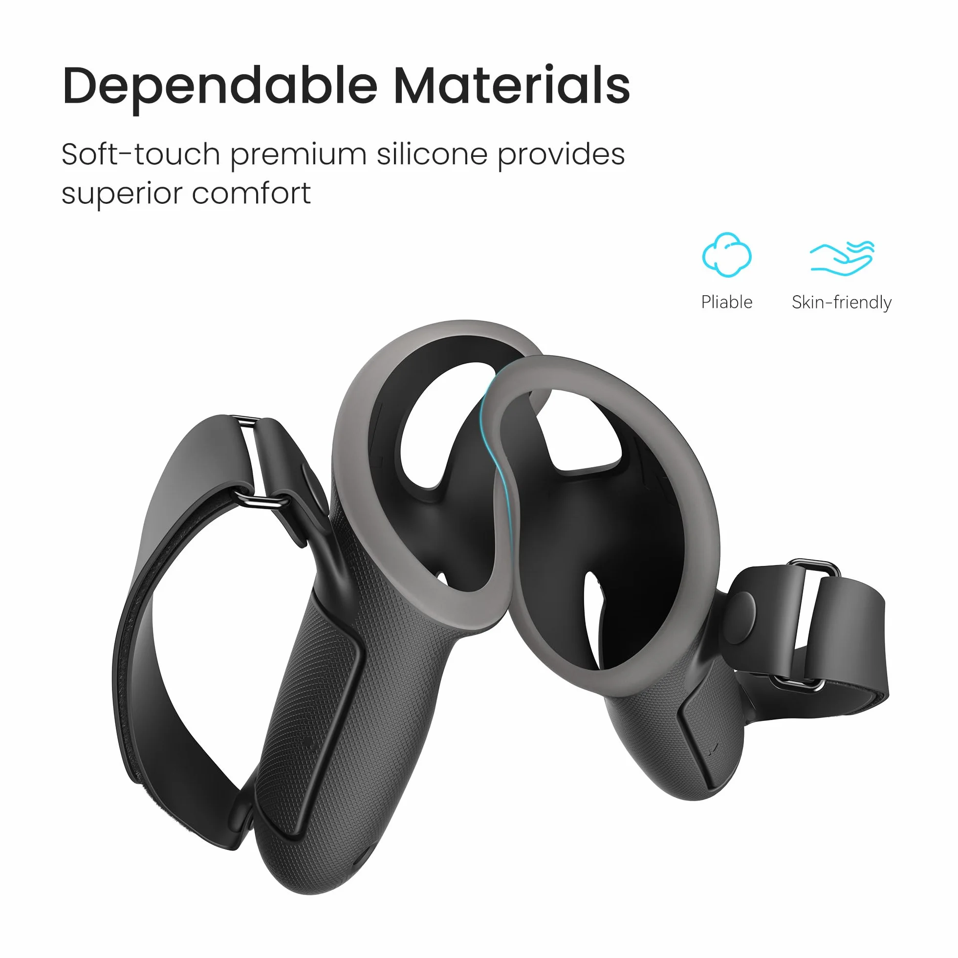 KIWI design Cubierta de agarre actualizada compatible con accesorios Meta Quest 3S/Quest 3, con protección de apertura de batería y correa de tobillo (negro)