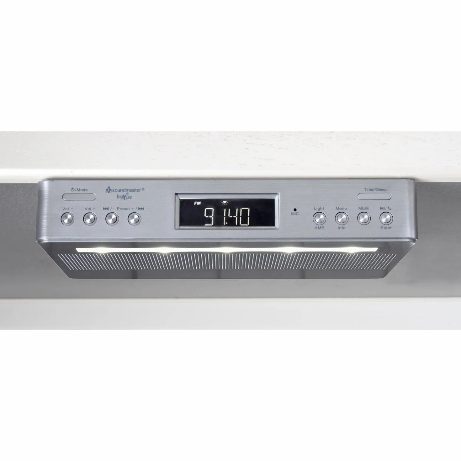 Soundmaster UR2045 Under Cabinet Kitchen Radio Bluetooth FM DAB DAB+ LED Lighting Dual Alarm Cooking Timer Silver