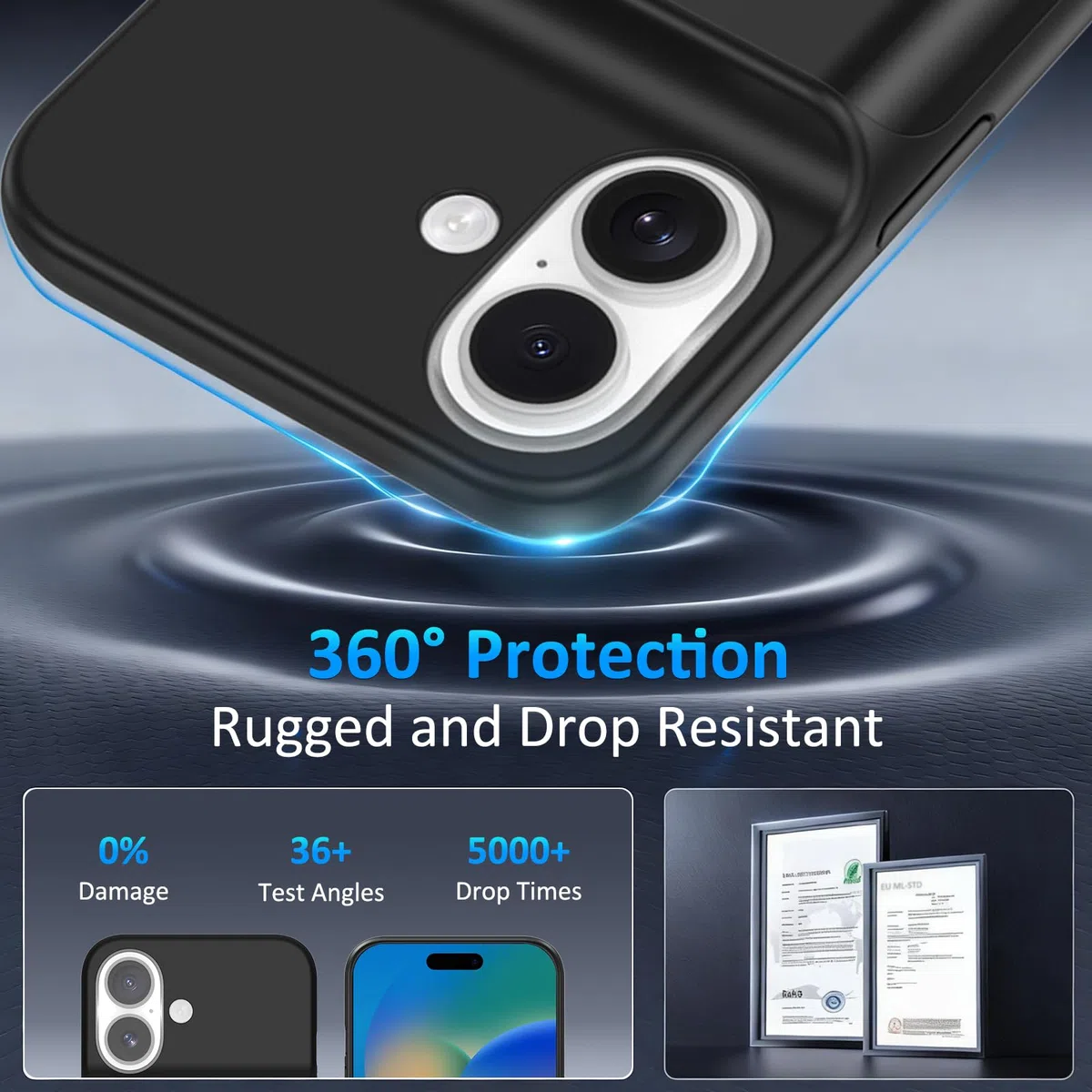 Funda de Batería para iPhone 16 (6.1"), Cargador Portátil de 8500mAh, Funda Ultrafina de Batería Extendida, Cargador de Teléfono y Funda Protectora con Función de Carga para iPhone 16