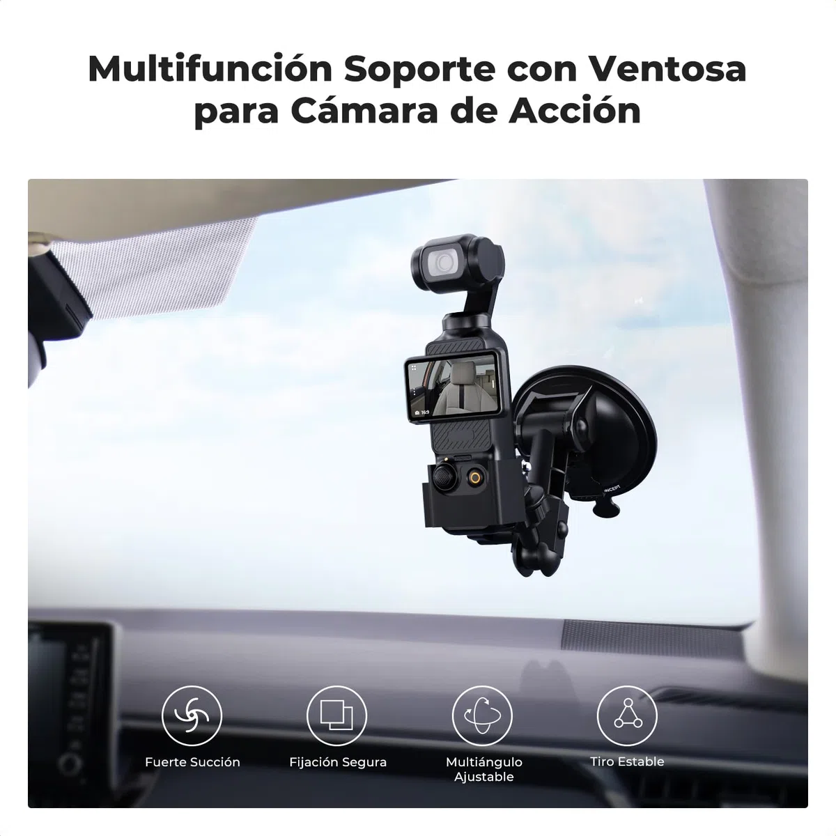 K&F CONCEPT Soporte de Coche con Ventosa para GoPro Hero 13 12 11 10 dji Action 5 Pro/4/3 dji Osmo Pocket 3, Soporte Ventosa del Parabrisas del Coche para Insta360 X5 X4