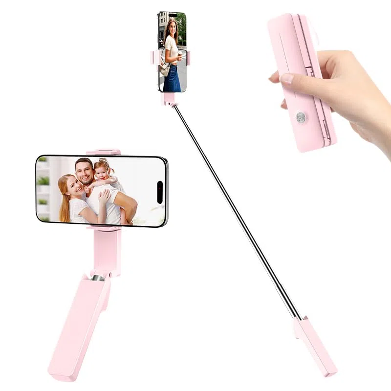 Cloudvalley Mini Palo Selfie para Móvil, Soporte Extensible, Multifuncional Portátil de Bolsillo con Control Remoto para iPhone y Teléfonos Android, Compatible para Vlog de Video, Rosa