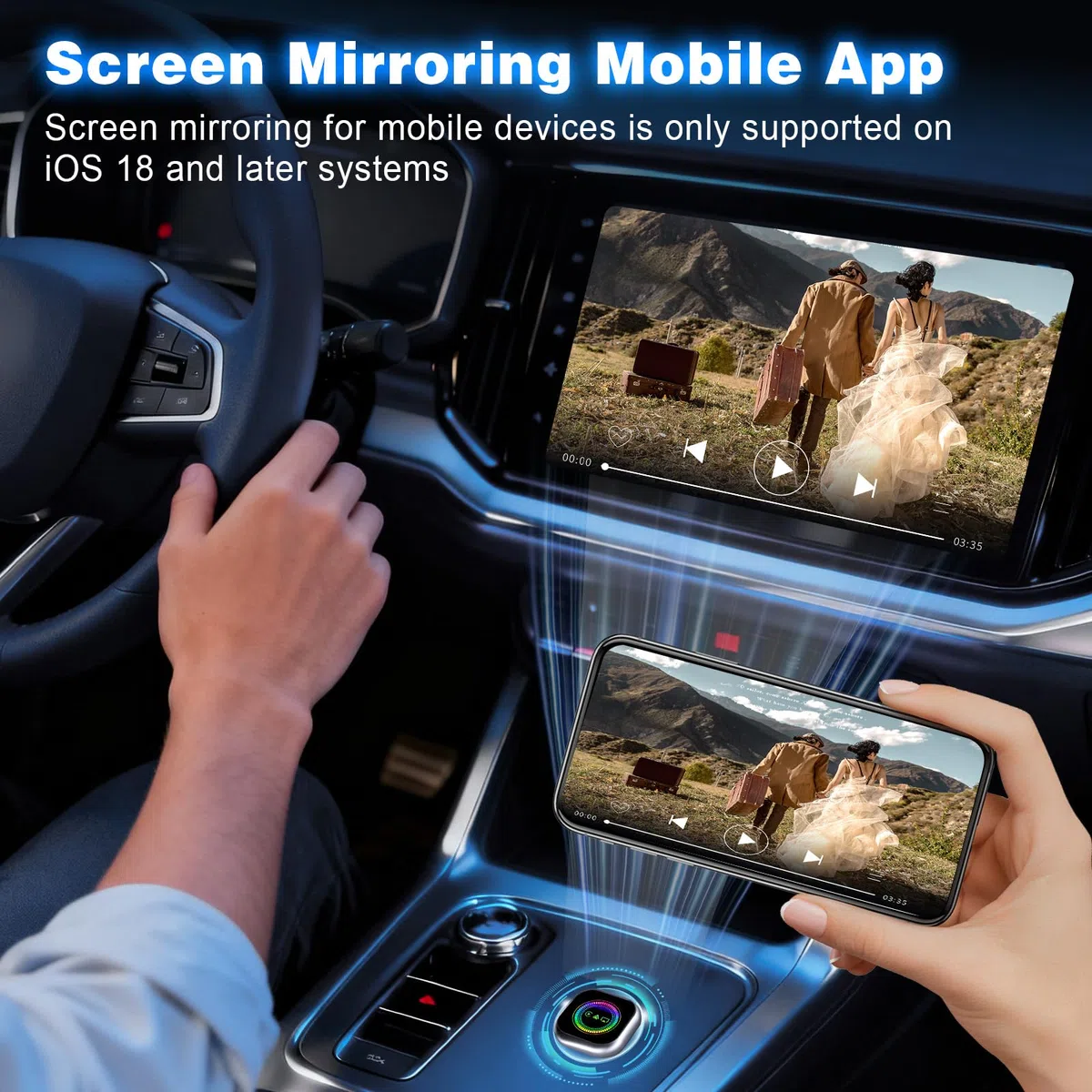 Adaptador Inalámbrico CarPlay y Android Auto, 3 en 1convierte con Cable a inalámbrico, Transmisión Inteligente de Pantalla, Plug & Play Compatible con iOS 10 10+/Android 11+ (Coches 2016+)
