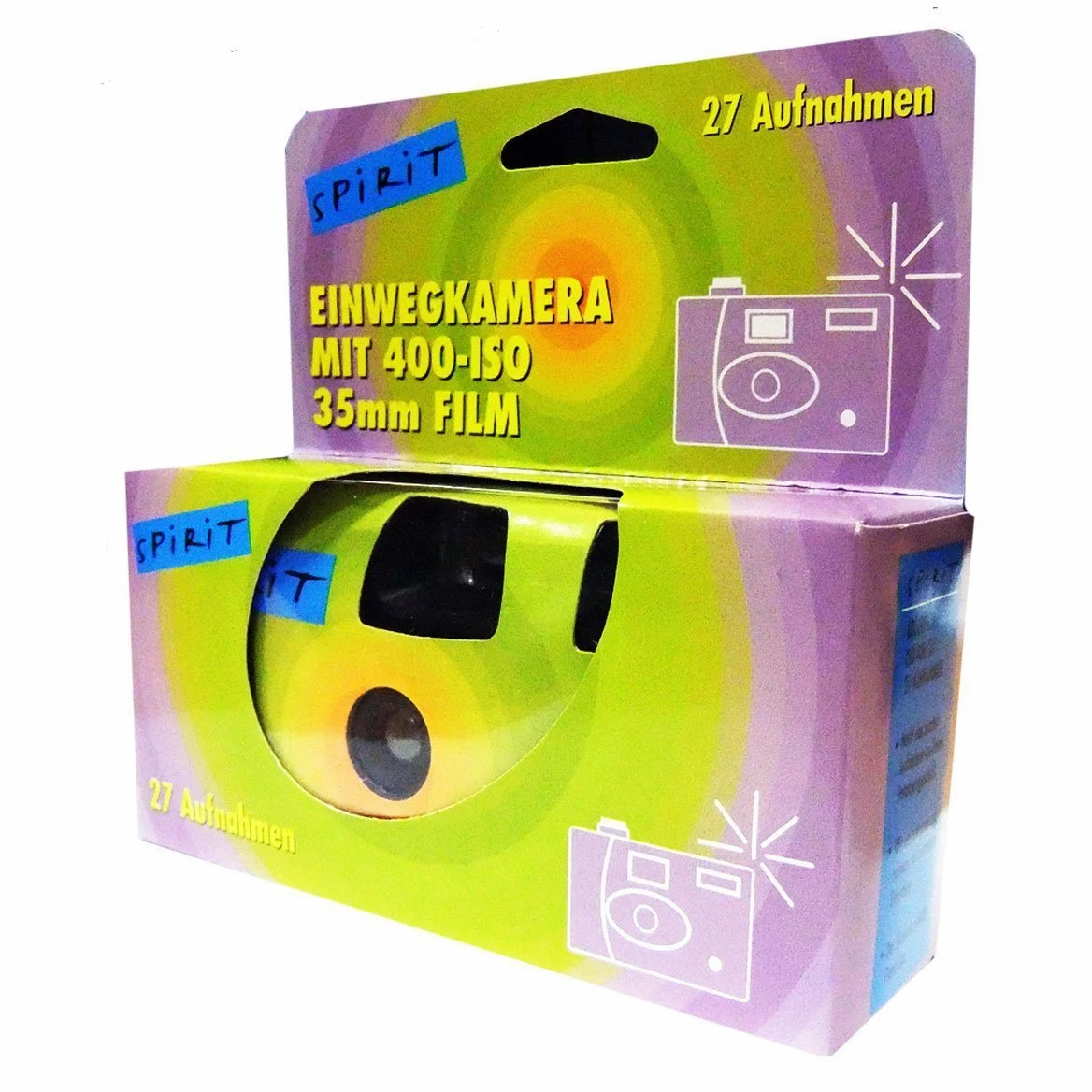 PHOTO PORST 1A - Juego de 3 cámaras desechables Edition Spirit en verde, multicolor, con flash, pilas y película (cada dispositivo para 27 enchufes)
