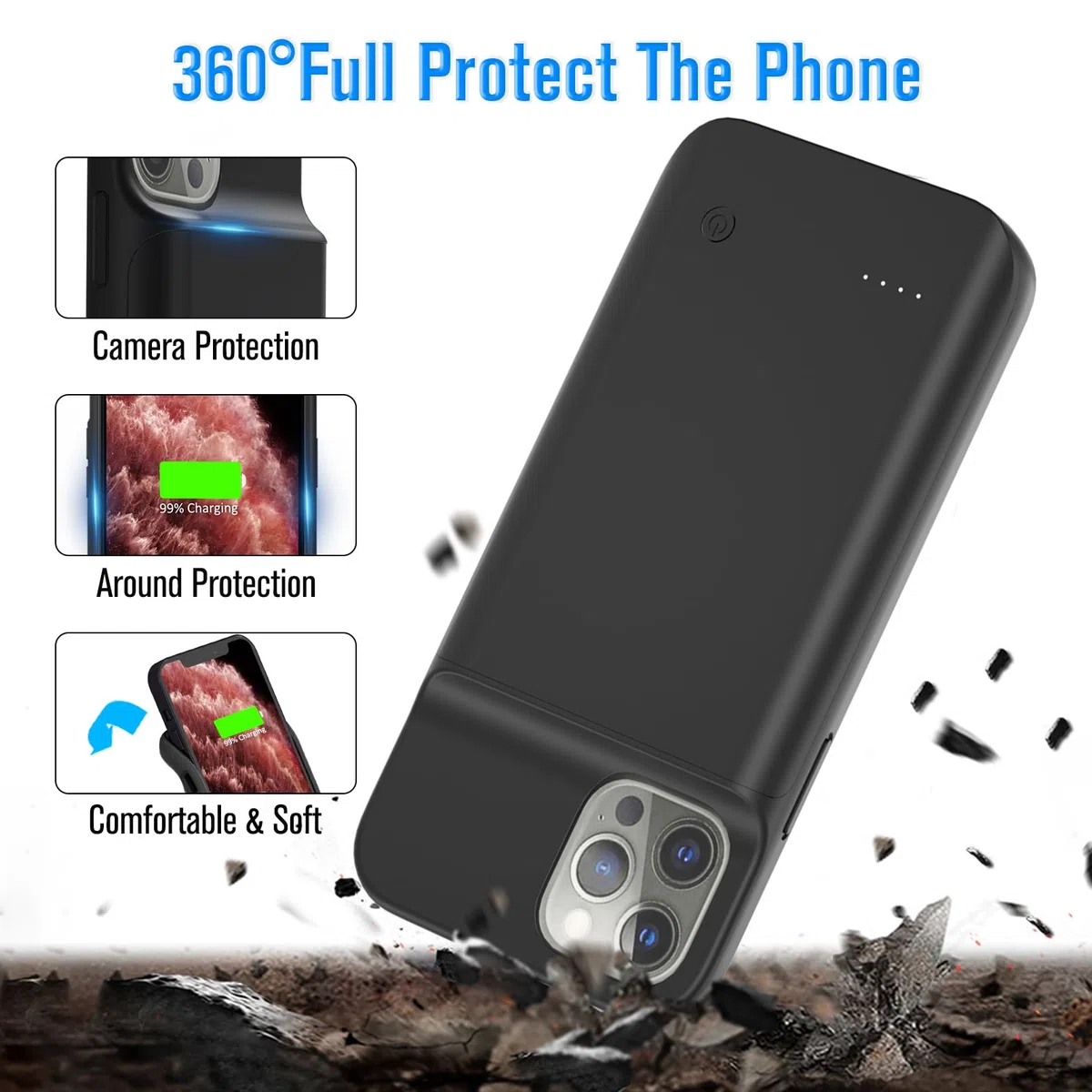 Funda de batería para iPhone 11 Pro [5000mAh] Funda de carga portátil, protectora y recargable para iPhone 11 Pro (5.8 Pulgadas)