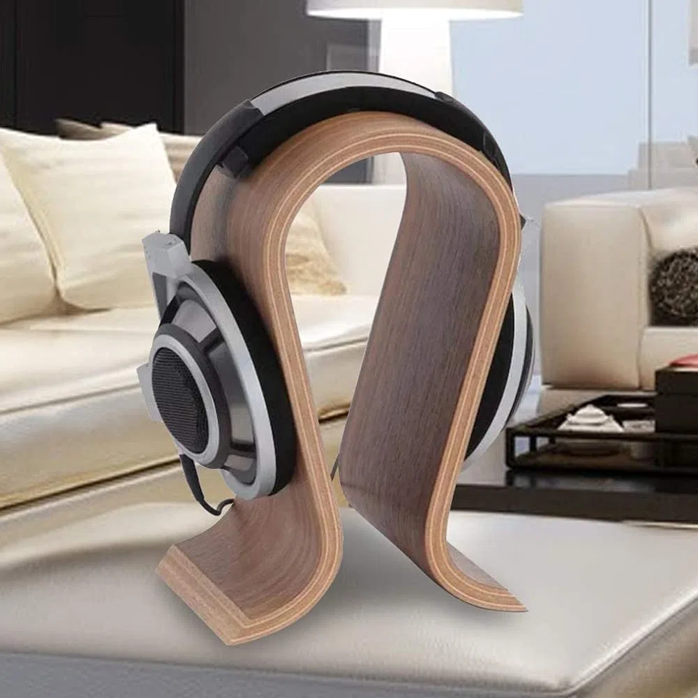 Soporte para Auriculares de Madera, Soporte Universal para Auriculares, Soporte para Auriculares, Antideslizante, Base Universal, Madera de Nogal, para el Hogar, la Oficina (Marrón)