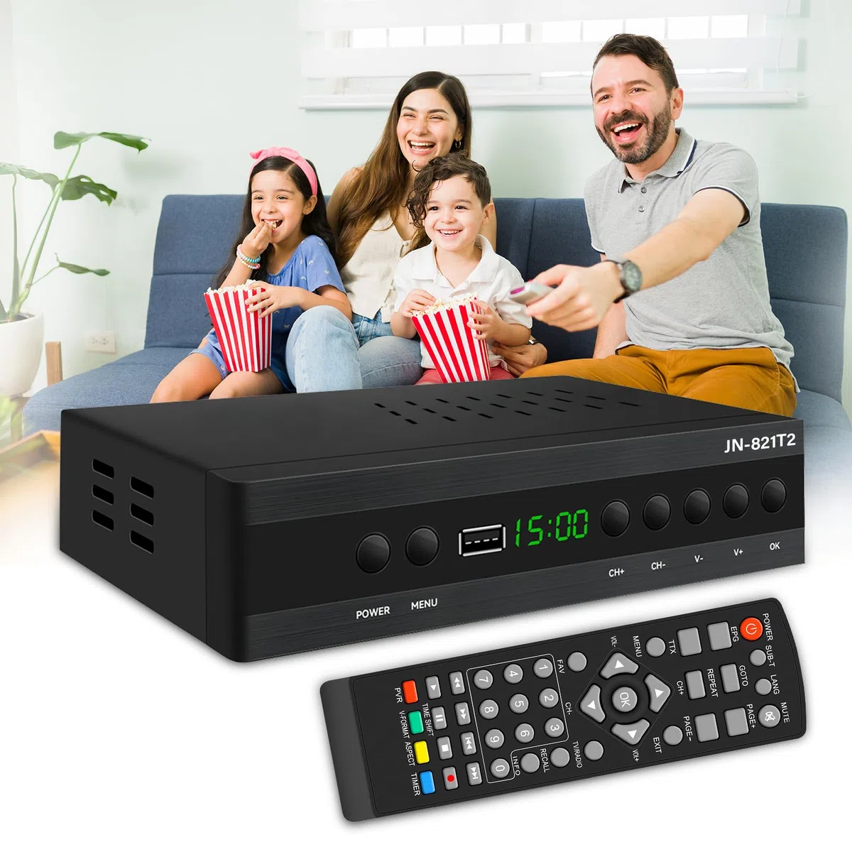 Decoder DVB T2 Ricevitore Digitale Terrestre, 2024 MPEG 4 Full HD 1080p, Hevc H265 Master 10 Elenco Canali Dolby a 10 bit Numerati, con Cavo HDMI,Adaptador para Ver Canales HD