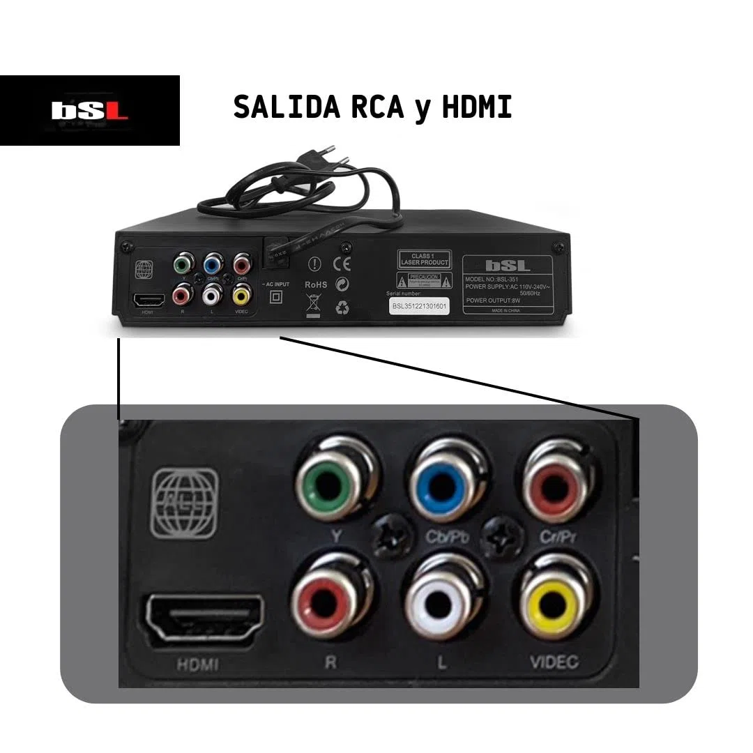 Reproductor de DVD BSL-351 multiformato DVD/CD/USB Multimedia | Salida HDMI y AV (Cable AV Incluido) | Mando a Distancia | para Todas Las regiones.