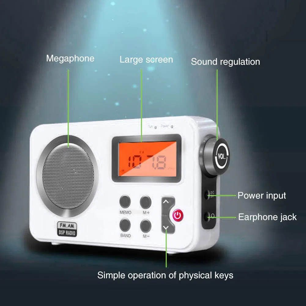 Altavoz de radio de ducha, radio FM/AM con pantalla LCD, radio estéreo portátil con puerto de auriculares para el hogar, playa, bañera de hidromasaje, baño, al aire libre