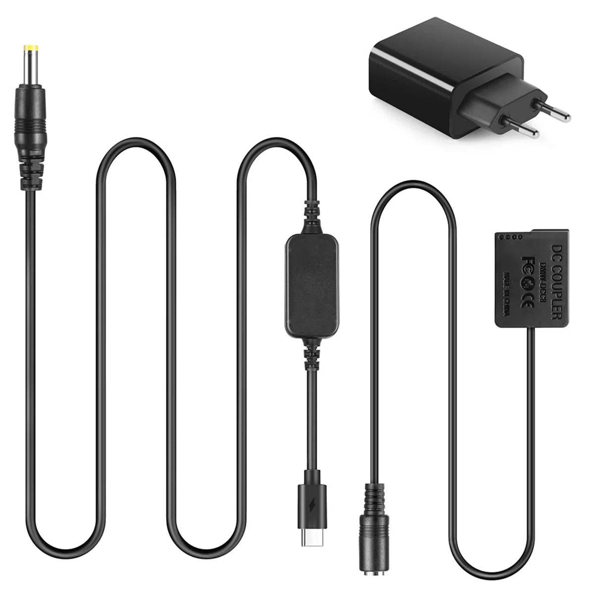DMW-DCC8 Adaptador USB-C Acoplador de batería simulado Kit de Adaptador PD Reemplazo de batería DMW-BLC12 para Panasonic Lumix DMC-FZ300 FZ1000 GH2 G5 G6 G7 G80 G81 G85 G90 G95
