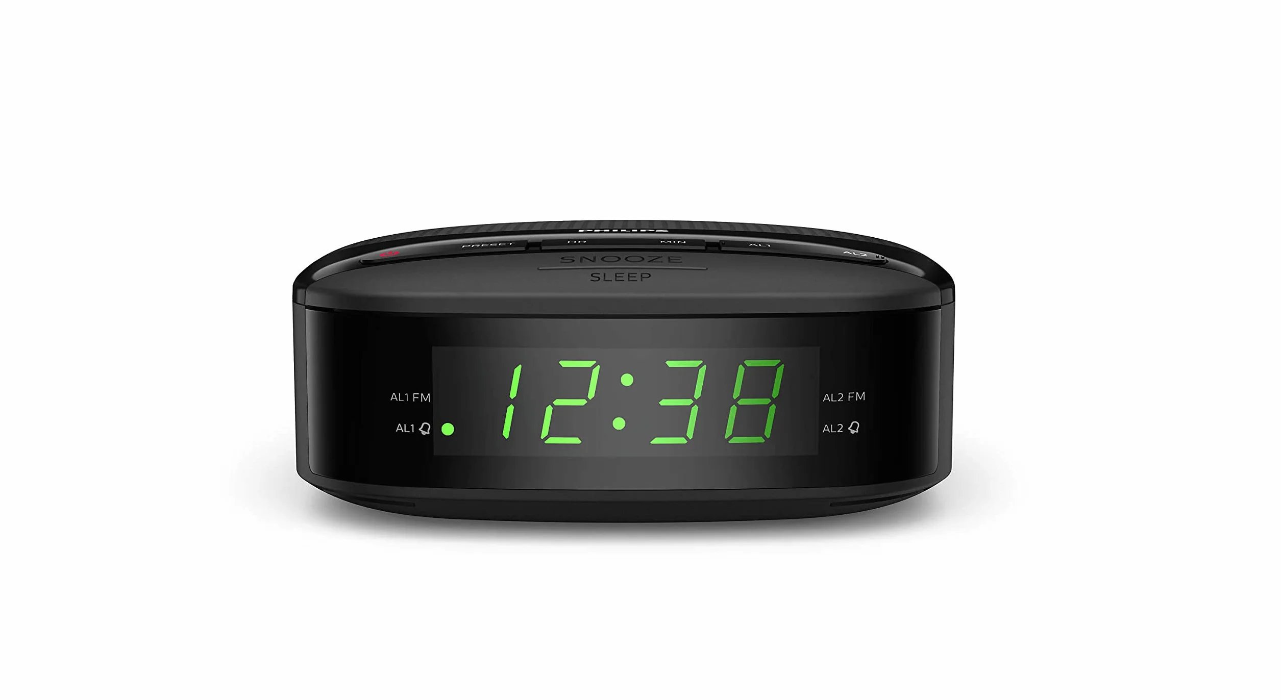 Philips Radiodespertador R3205/12 FM Radio (Alarma Dual, Temporizador, Diseño Compacto, Radio Digital FM, Batería de Reserva), Color Negro