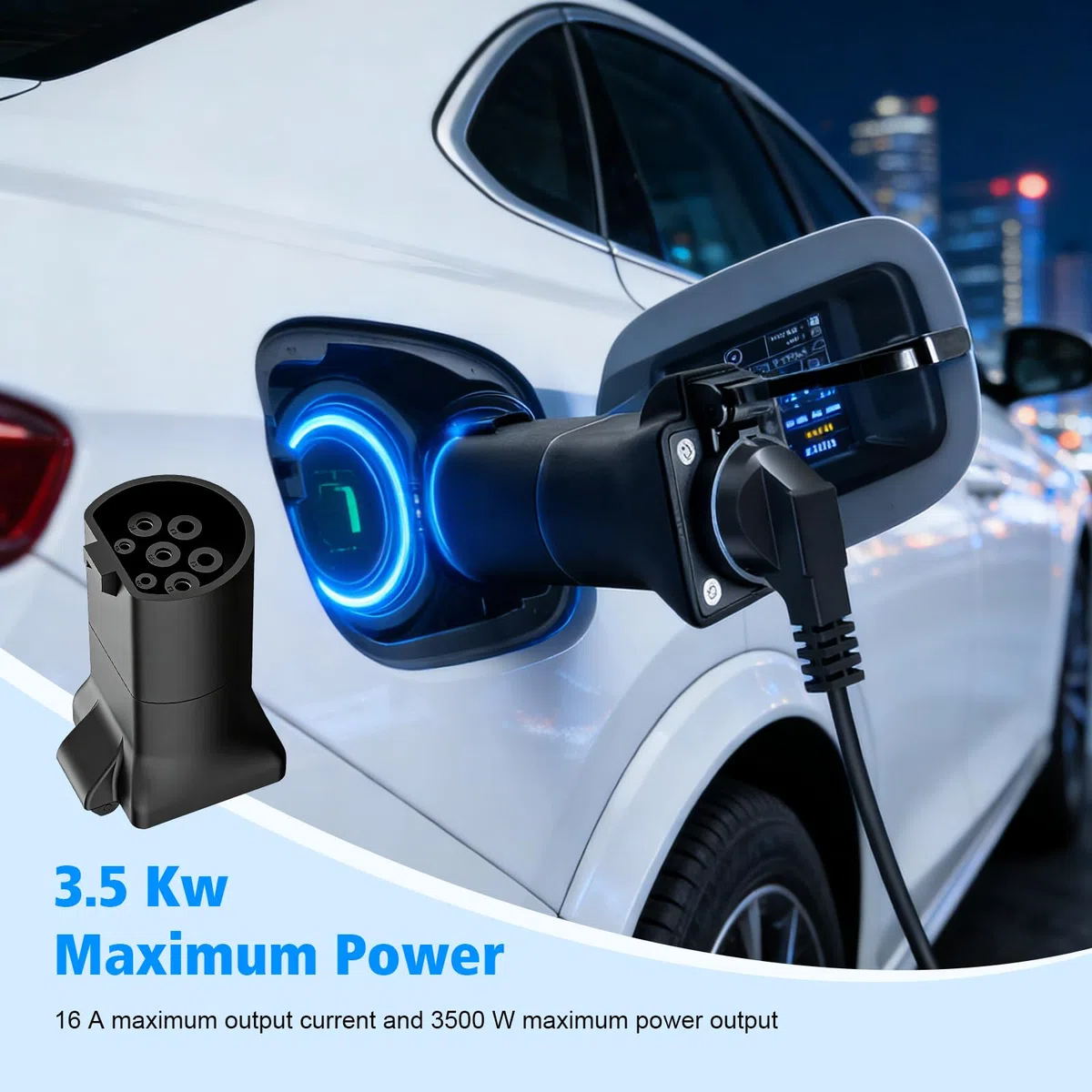 Adaptador Tipo2 a Schuko, 16A 220V 3.5 kW Compatible con Función V2L para MG4, MG5, MG ZS EV, Adaptador de Enchufe Schuko para Scooters, Sillas de Ruedas y Bicicletas Eléctricas