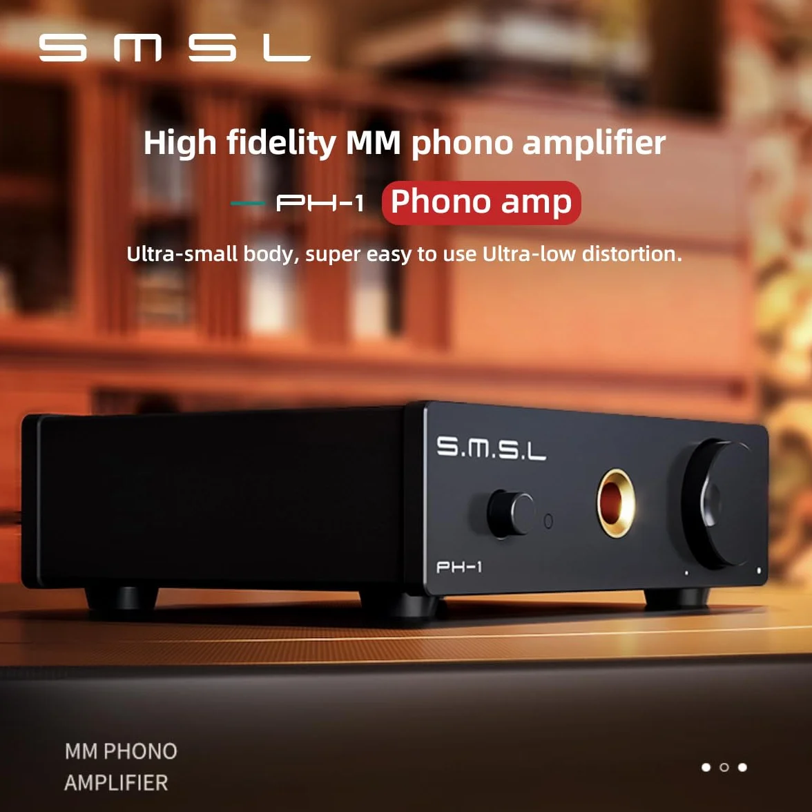SMSL PH-1 MM Preamplificador de fono para tocadiscos, salida RCA/auriculares 6,35 mm, preamplificador de audio doméstico