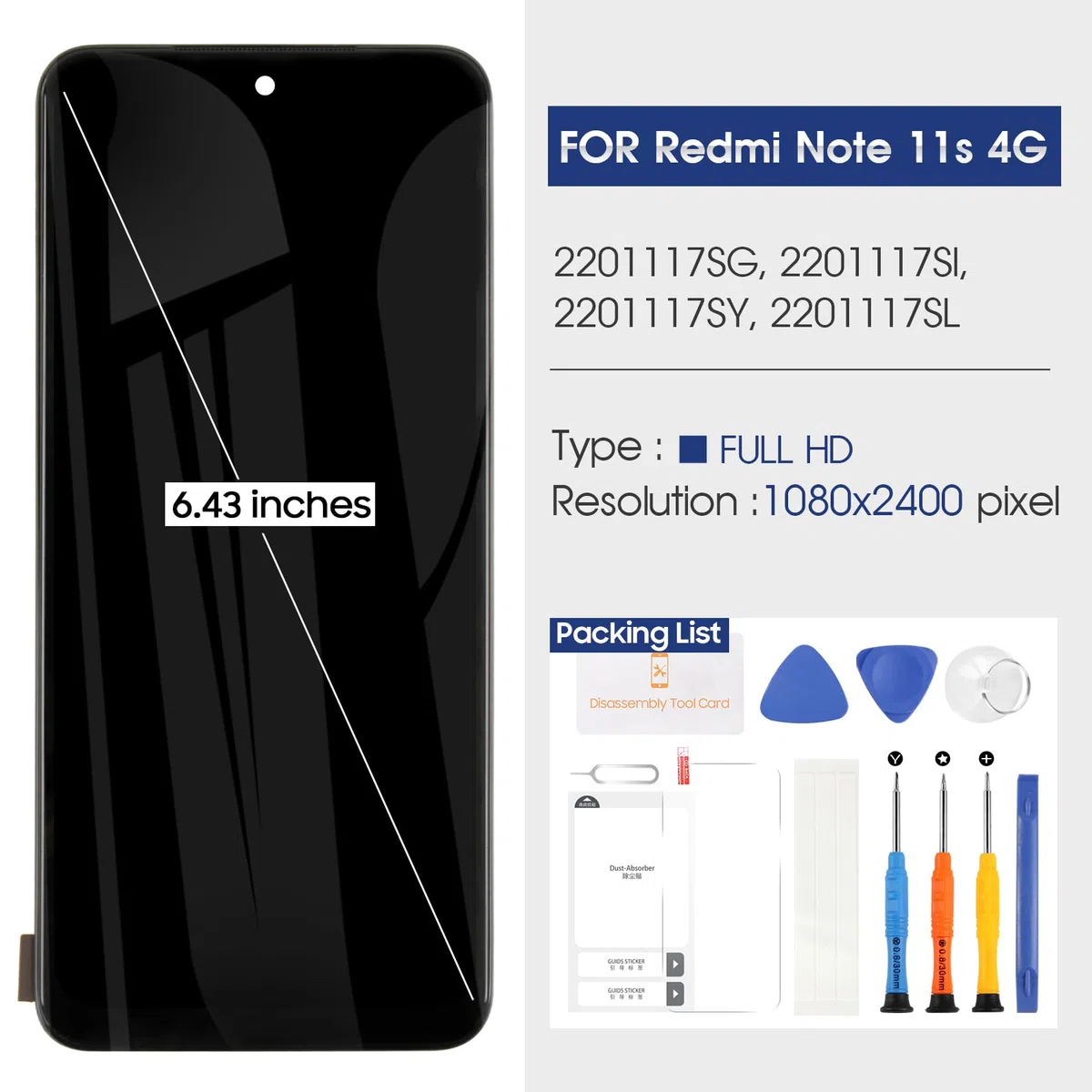 Atwist Pantalla LCD para Xiaomi Redmi Note 11s 4G LCD Display para Redmi Note 11s 4G Digitalizador 2201117SG 2201117SI 2201117SY 2201117SL Pantalla táctil Asamblea (No con Note 11s 5G, con Marco)