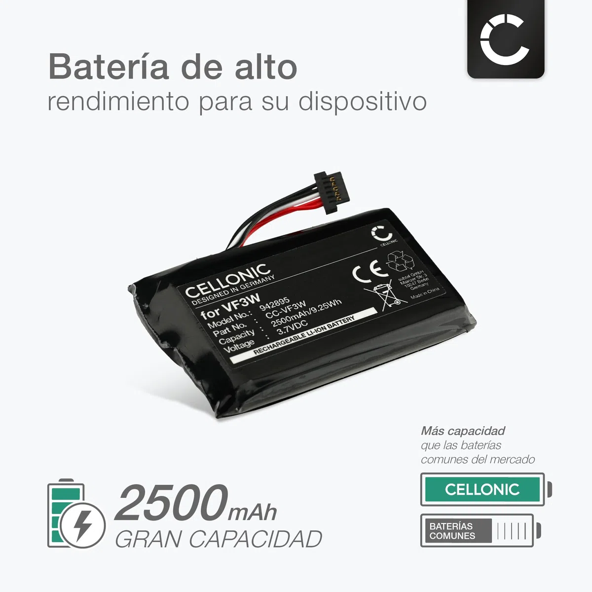 CELLONIC 1x Batería para GPS Navegación Compatible con Tomtom Rider 550, Rider 500, Rider 400, LHA11133000 - (2500mAh, 3.7V) + Juego de Herramientas 17pzas