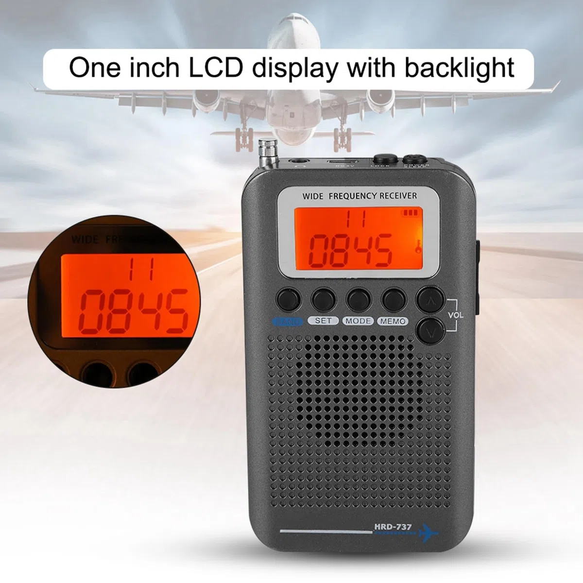 Radio VHF Airband, Receptor de Banda Aérea Portátil Escáner VHF UHF Completo Radio Grabadora AB Receptor Dorado FM Am CB SW Pantalla LCD con Retroiluminación (Black)