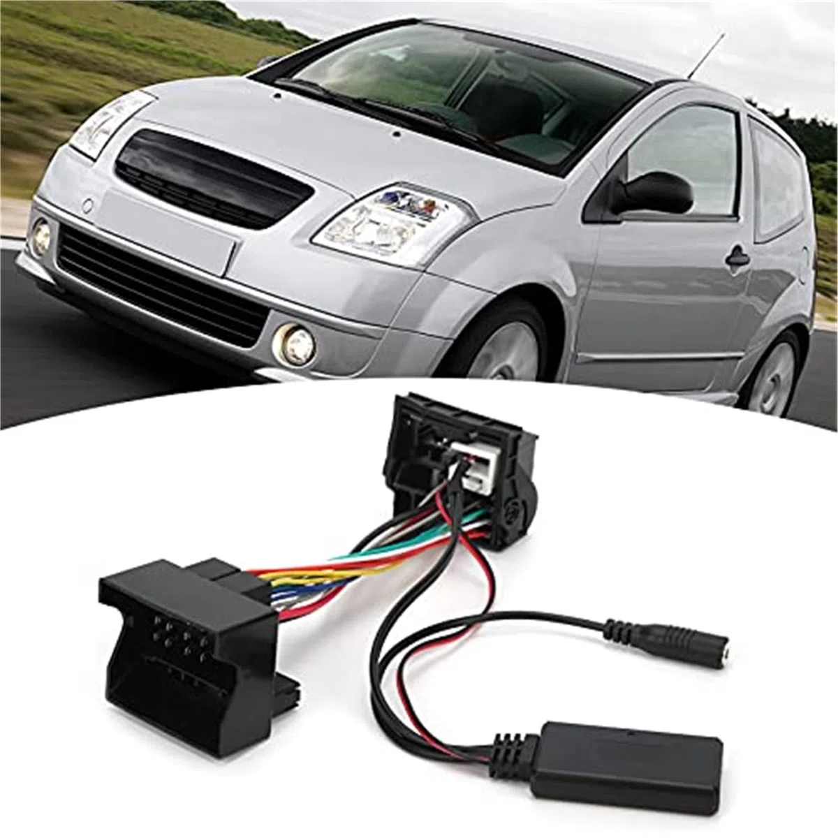 Cable Bluetooth, adaptador Bluetooth, cable Bluetooth de 12 pines y 12 V, adaptador de audio estéreo ABS con micrófono de repuesto, for Peugeot 207, 307, 407 y 308 Adaptador de micrófono de au