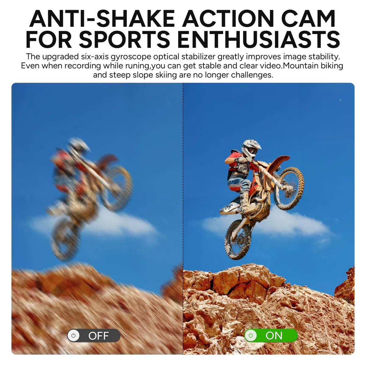 SJCAM SJ6Pro 4K60fps 24MP Cámara de acción de Pantalla Dual con WiFi, estabilizador de giroscopio de 6-aixs, Zoom 8X FOV de 165°, cámara Impermeable subacuática de 30 m con Tarjeta 2X 1000mAh/64G