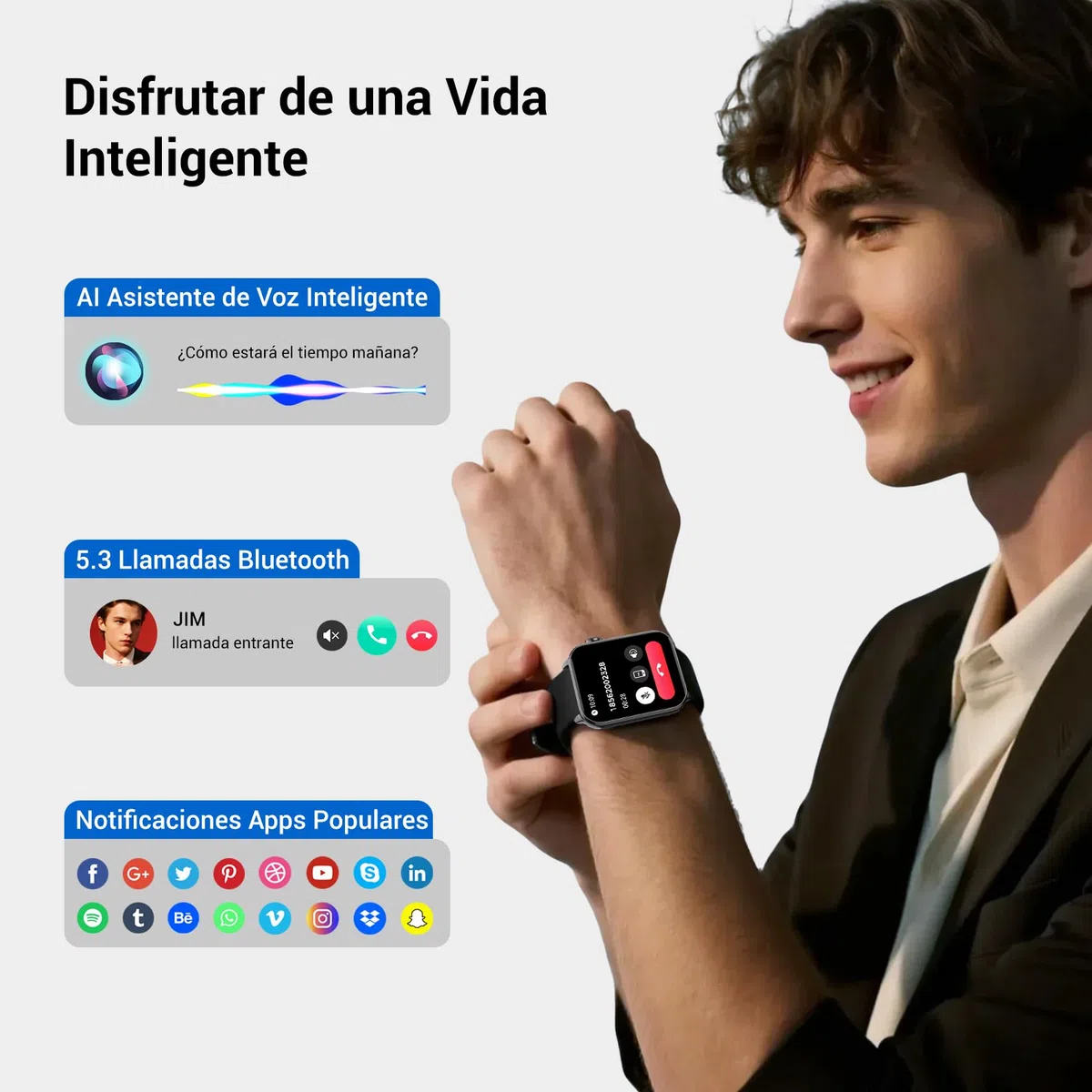Reloj Inteligente Hombre Mujer, Smartwatch Hombre con Linterna y Llamadas Bluetooth, Smart Watch con 2 Correas, Notificación, Podómetro, Pulsómetro, 100+ Modos Deportivos, Smartwatch para Android iOS