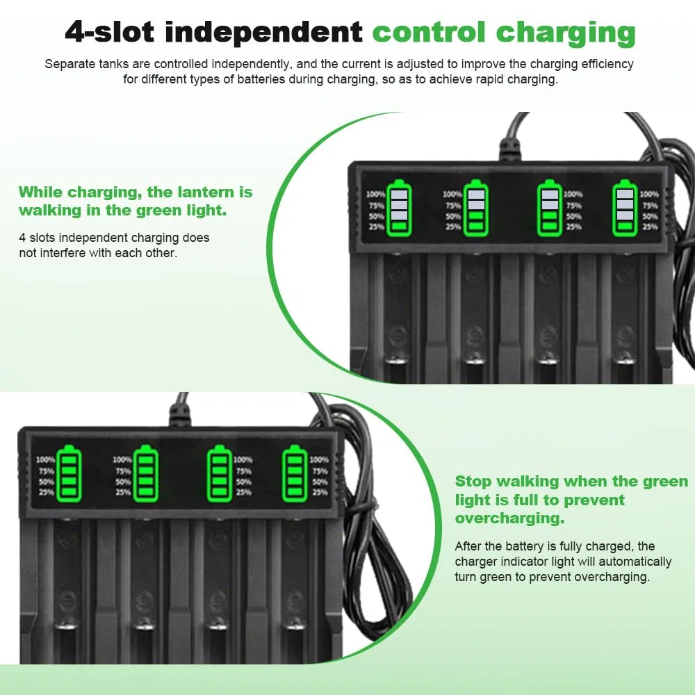 4PCS Pilas Recargables 3.7V, 2200mAh | Button Top Li-Ion Recargable Batería Adecuado con Cargador de 4 Ranuras, para Linterna Frontal, Dispositivos Electrónico