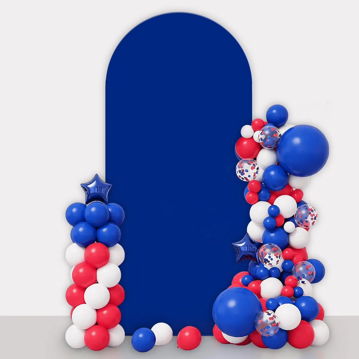 AIBIIN Telón de fondo con forma de arco de color azul real de 3.3 x 7 pies, cubierta de marco de arco con parte superior redonda de 2 lados que se ajusta al soporte de fondo para ceremonia de boda