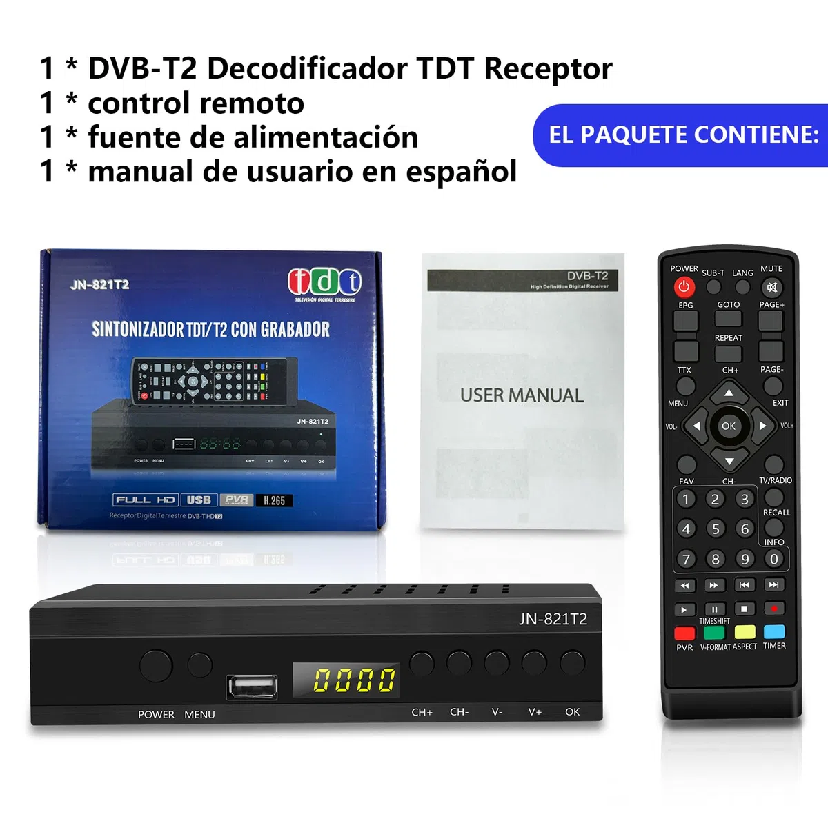 Decodificador TDT HD 2024,Sintonizador TDT HD,Receptor TDT HD,Decodificador DVB-T2,HD 1080P H265 HEVC Principal 10 bit,Soporta ETHERNET/USB WiFi/Proyector/Dolby/PVR/Funciones Multimedia