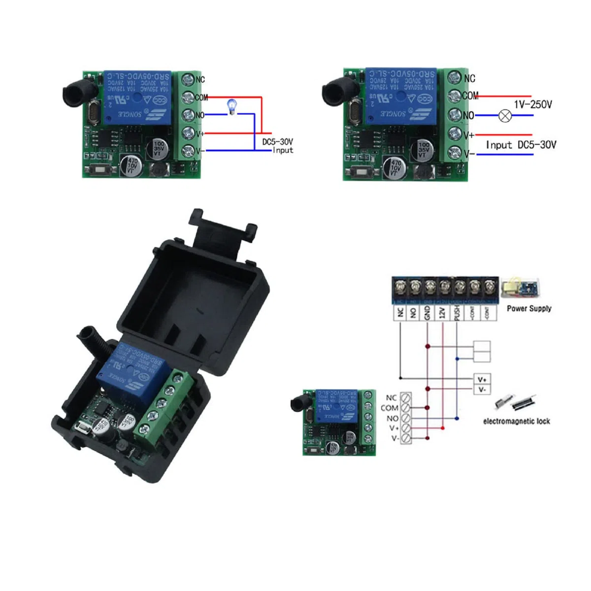 DC 5 ~ 30 V 433 MHz Interruptor de control remoto inalámbrico universal 1 CH RF Relé receptor módulo para interruptor de control de acceso luz barrera