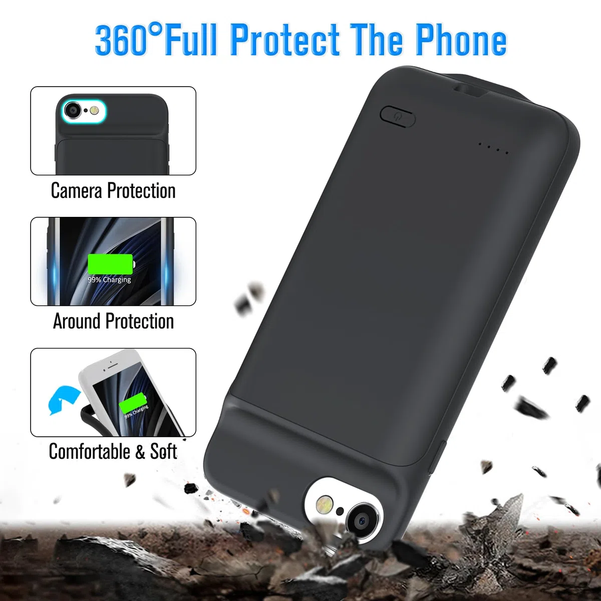 Funda de Batería para iPhone 6/6s/7/8/SE 2020/2022, 6000mAh Carga Portátil, Protectora Recargable Extendida (4.7 Pulgadas)