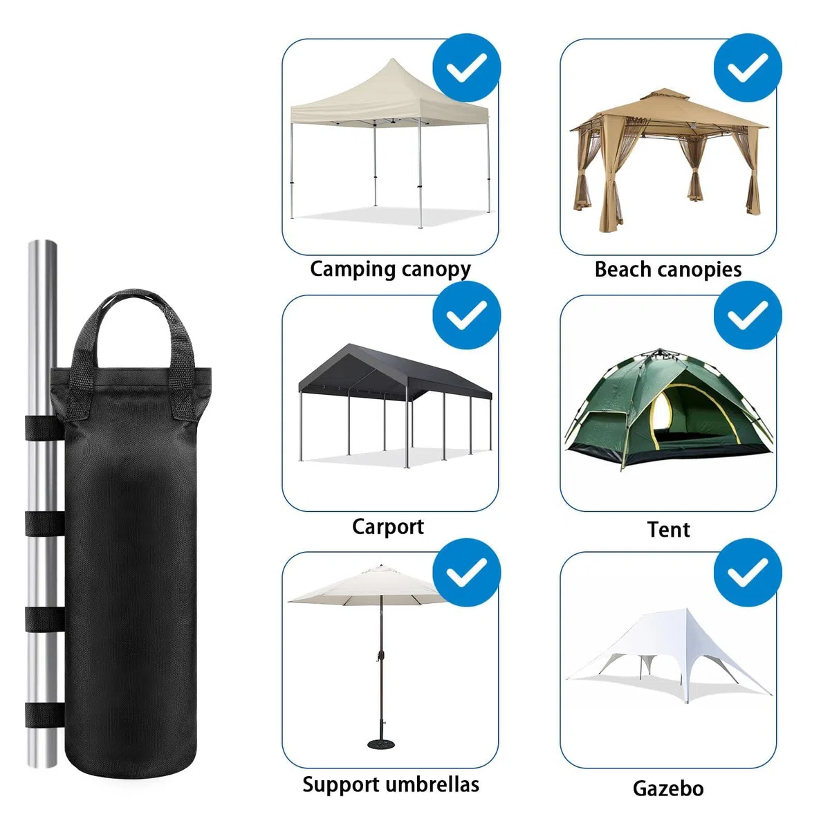 Pesos para Carpas 8 Piezas Bolsa Arena Contrapeso 50x20 cm Sacos de Arena Tejido Oxford Sacos de Arena para Pabellón Rellenable Pesos para Saco de Arena para Pabellones Tiendas Marquesinas