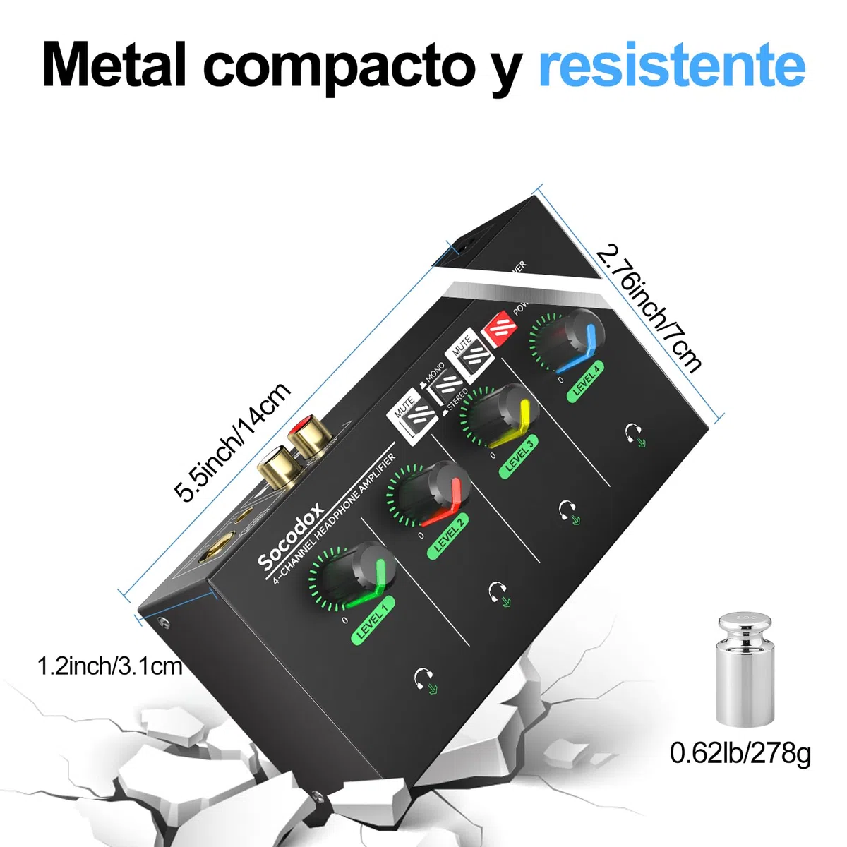 Amplificador de Auriculares de 4 Canales con Jacks de 3,5 mm/6,35 mm/RCA, Divisor de Auriculares de Metal con 8 Puertos de Salida para Auriculares, Compacto con Interruptor estéreo y luz RGB