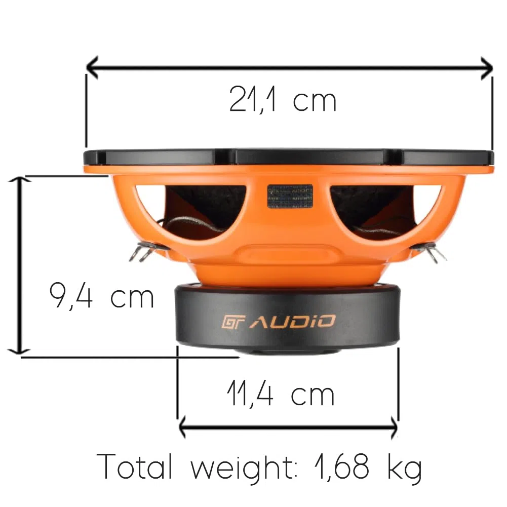 Kit Set para Bass Face GT Audio GT-SW8/4 1 subwoofer 20 cm 200 mm 8" 100 vatios rms 200 vatios máx. Doble Bobina móvil 4+4 ohmios dvc para Maletero de Coche, 1 Pieza