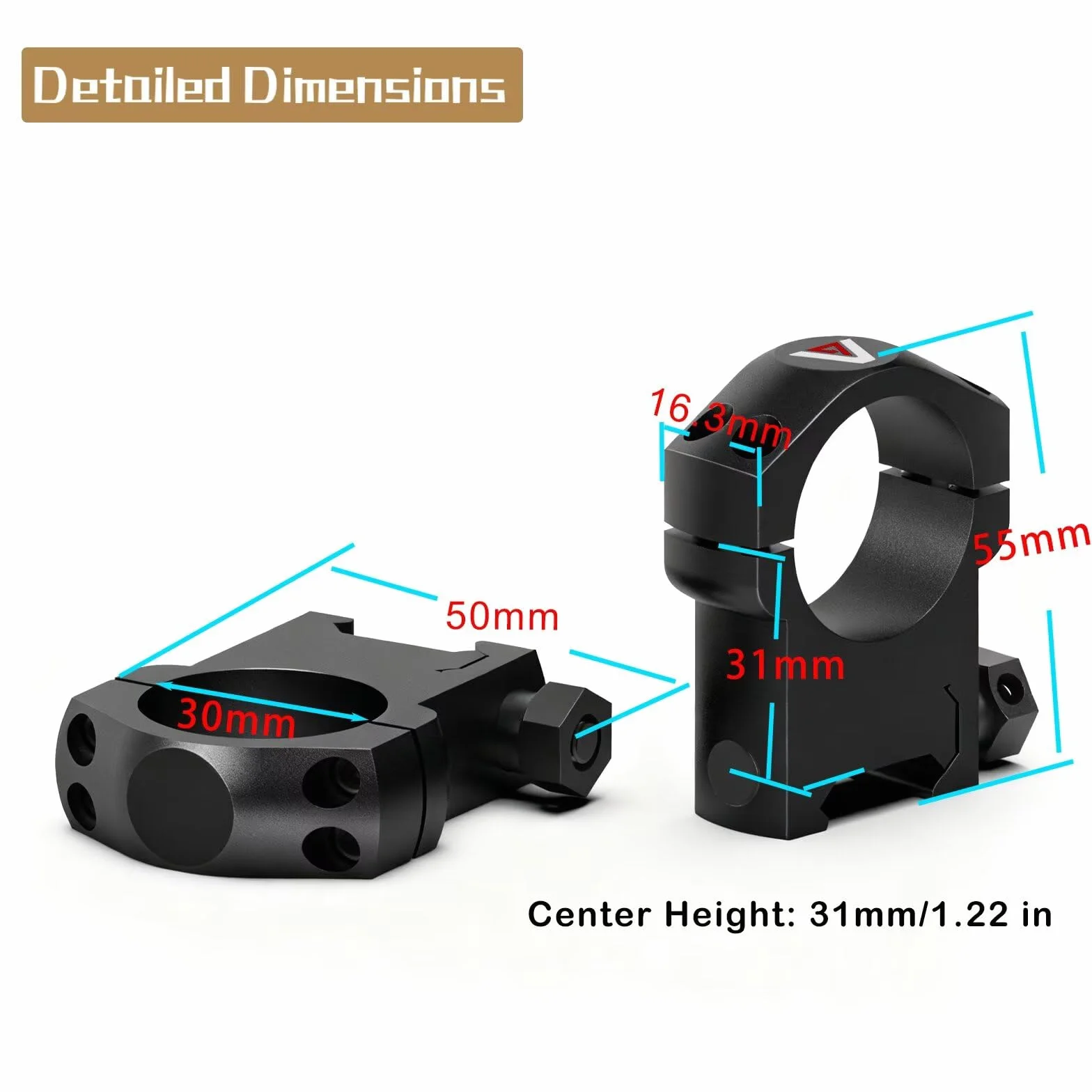 Anillas para óptica de 30 mm AGSHOOT perfil alto | Fijación para trineo Picatinny, altura central 31 mm