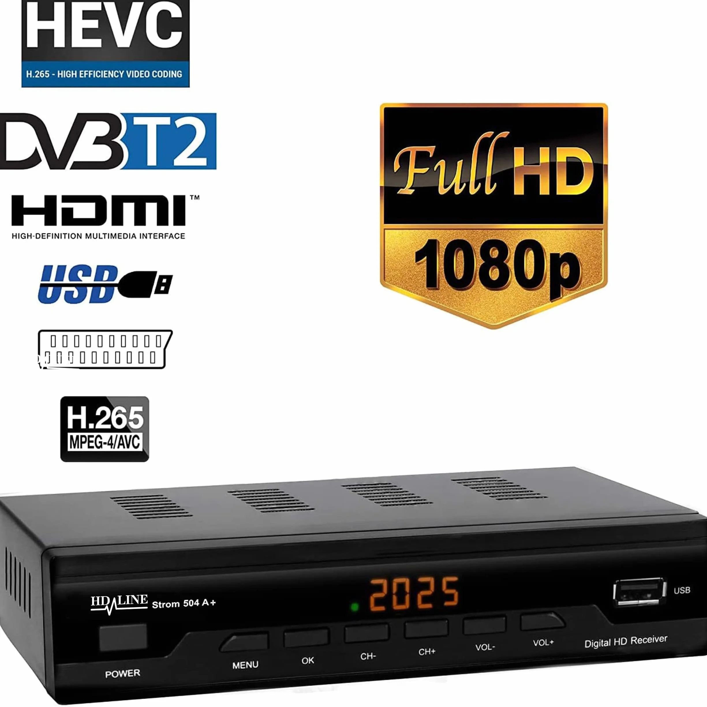 Strom 504 Decodificador Digital Terrestre – TDT / DVB T2 / Full HD / HDMI / Receptor TV / USB / H.265 HEVC / TDT Television / DVB-T2 / 4K