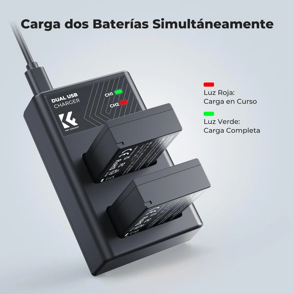 K&F CONCEPT LP-E17 2 Pack Batería de Repuesto con Cargador Dual USB, 1250mAh Compatible con Cámara Canon EOS RP Rebel T8i SL2 SL3 T6i T6s T7i EOS M3 M5 M6 Mark II 200D 77D 750D 760D 800D