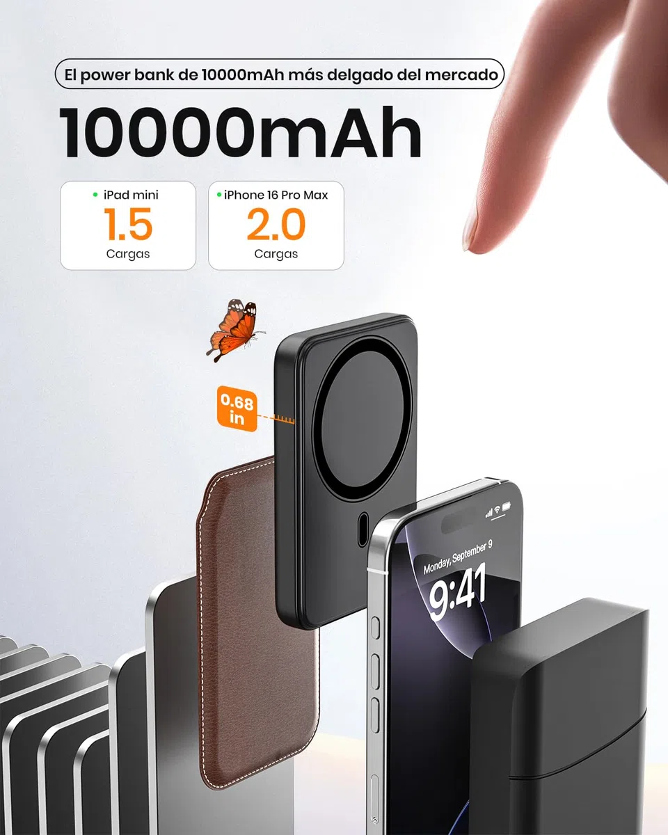 A ADDTOP mag-Safe Mini Power Bank Slim, 10000mAh Magnético Bateria Externa Inalámbrico, 20W PD Carga Rapida, Cargador Portátil con Pantalla LED para iPhone 17/16/15/14/13/12