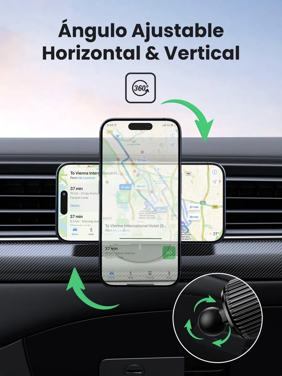 UGREEN Cargador Inalámbrico Magnético, Soporte Móvil para Aire Ventilación Carga Qi 15W, Compatible con iPhone 16 Plus Pro Max/15/14/13/12 Series