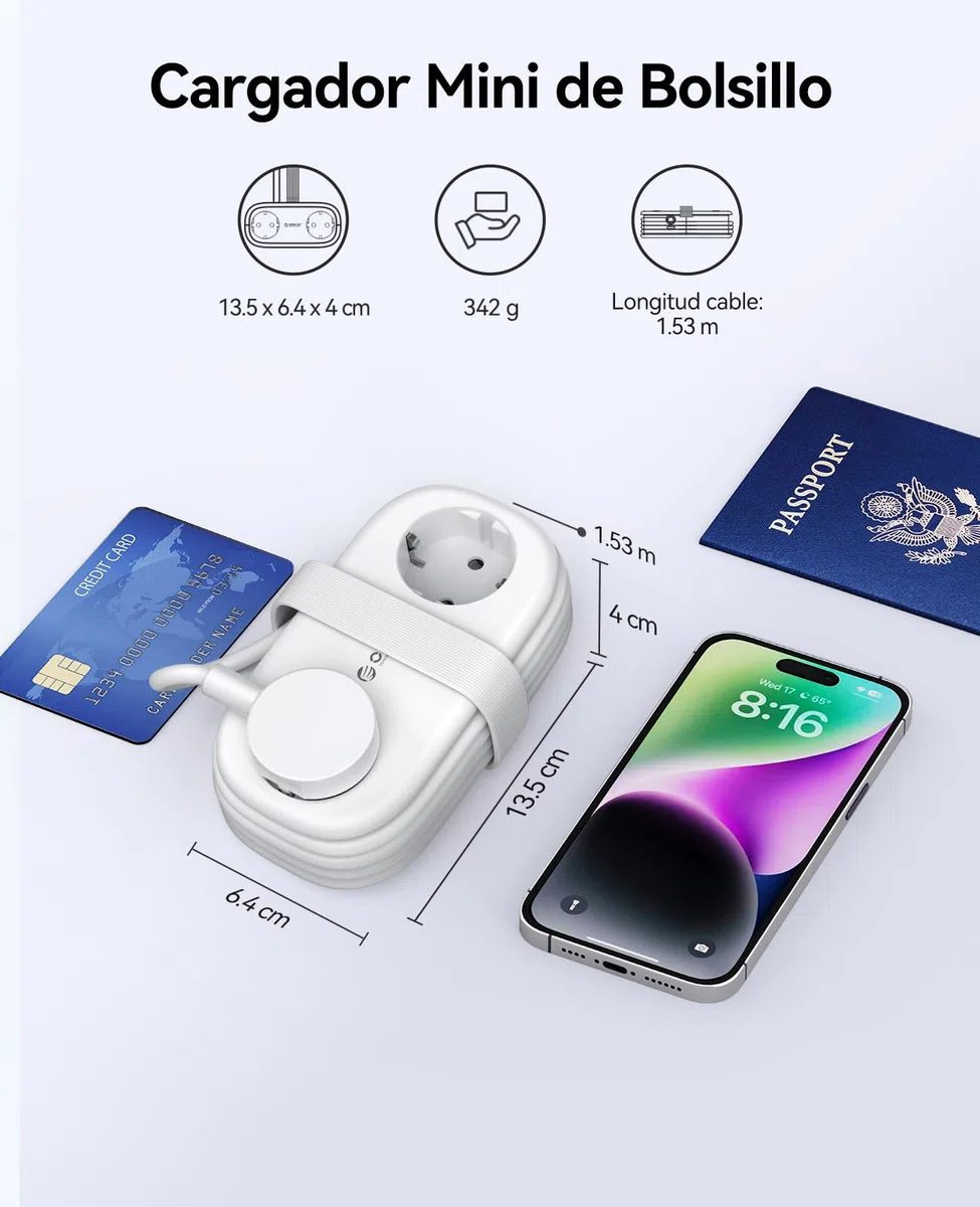 Regleta ORICO con USB C PD 20W, 2 Tomas de Corriente de Viaje y 3 Puertos de Carga USB (1 USB C) Compatible con Teléfono, con Cable de 1,5m para Home Office en el Barco (AP3-Negro)