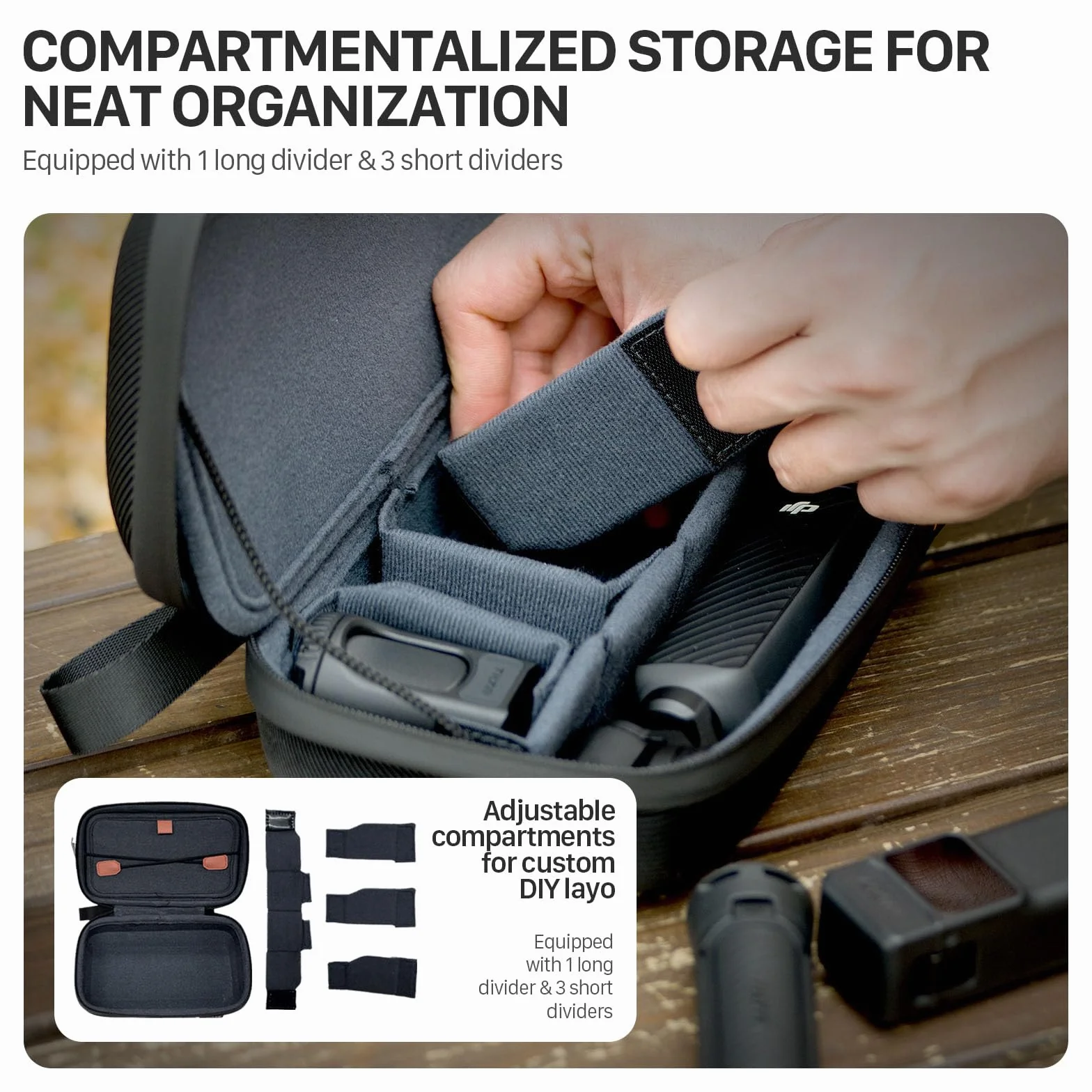 Tilta Pocket 4/3 Case, Bolsa rígida portátil Compatible con dji Osmo Pocket 4, Resistente al Agua, Correa elástica, con 3 divisores, Compatible con la mayoría de Las cámaras de acción TA-ACCC-B
