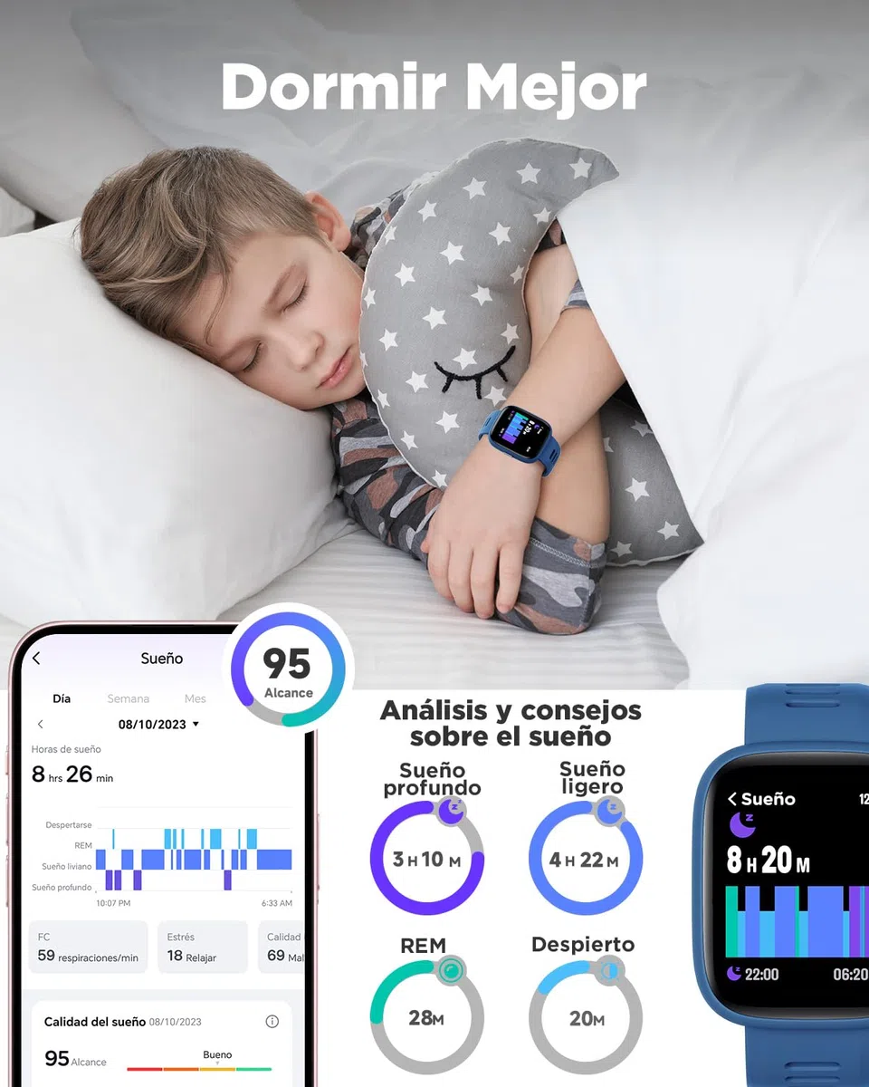 BIGGERFIVE Pulsera Actividad Niños Niñas 5-16, 1,8" Reloj Inteligente Podómetro, Frecuencia Cardíaca, Resistente al Agua IP68, Monitor de Sueño, Despertador, Juegos de Rompecabezas con/sin App