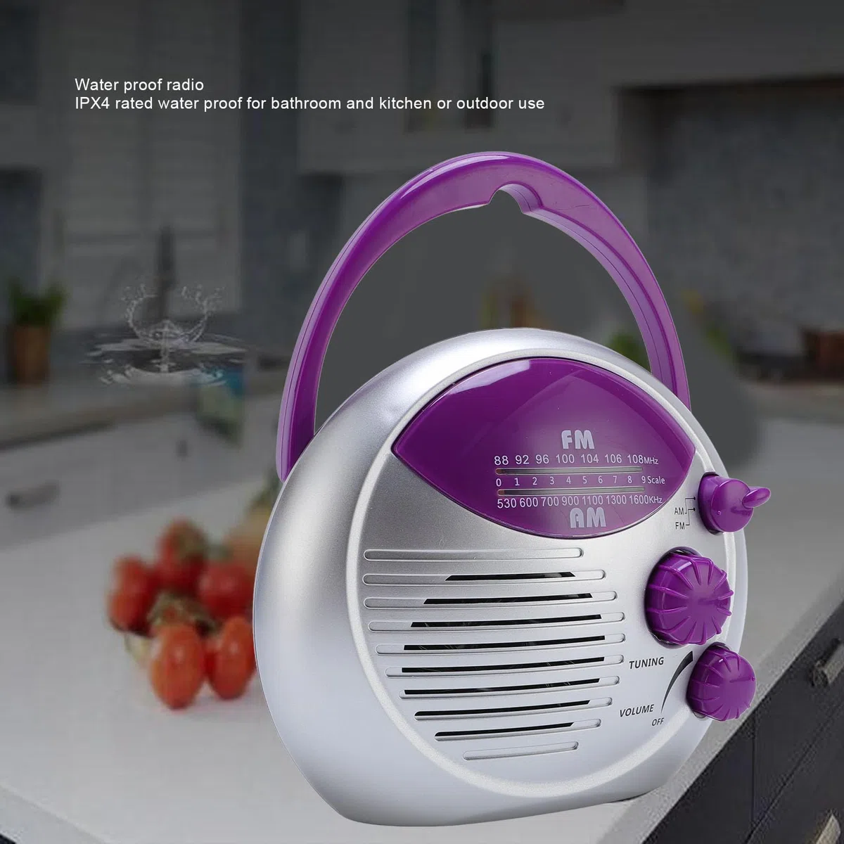 Radio de Ducha Portátil, Radio de Baño Impermeable Am ​​FM, Radios con Pilas para Baño Cocina Al Aire Libre, FM: 88-108 MHz, Am: 530-1600 KHz, Calidad de Sonido Clara