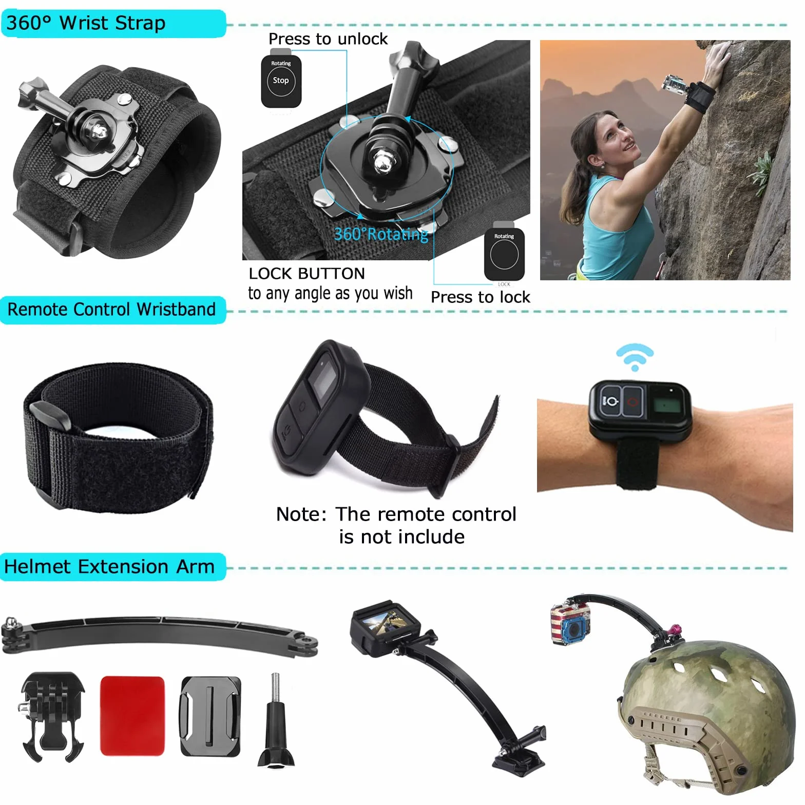 Kit de Accesorios para Cámara de Acción, Bonvvie 50-en-1 Kit de Accesorios para Cámara Deportiva Hero 13 12 11 10 9 8 Black, MAX/Fusion, Insta360, dji Osmo Action, Campark, SJCAM, REMALI